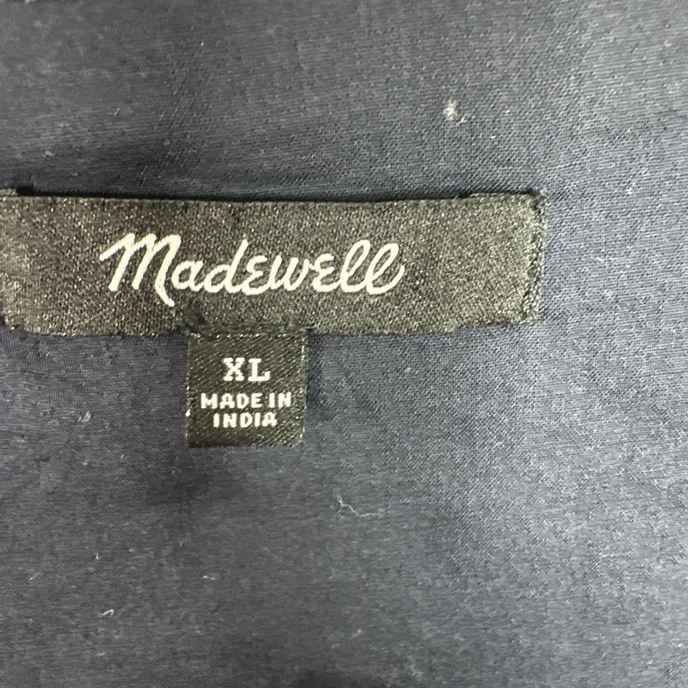 Madewell Lightspun Millbrook Puff Sleeve Peplum Top XL Blue Geo Square Neck